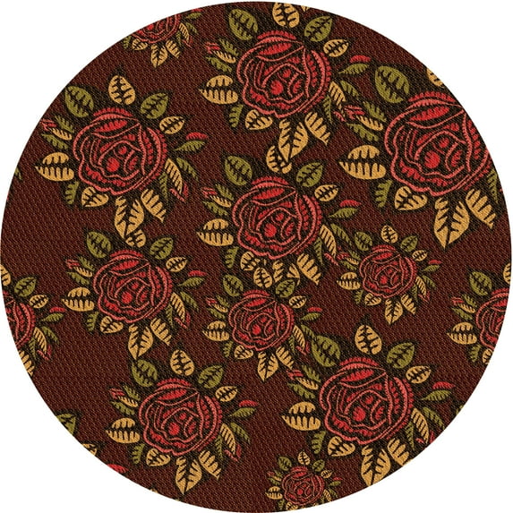 Ahgly Company Indoor Round Patterned Mahogany Brown Area Rugs, 7' Round
