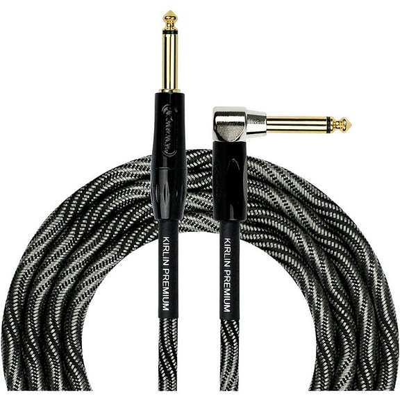 Kirlin IWB Black/White Woven Instrument Cable 1/4" Straight to Right Angle 20 ft.