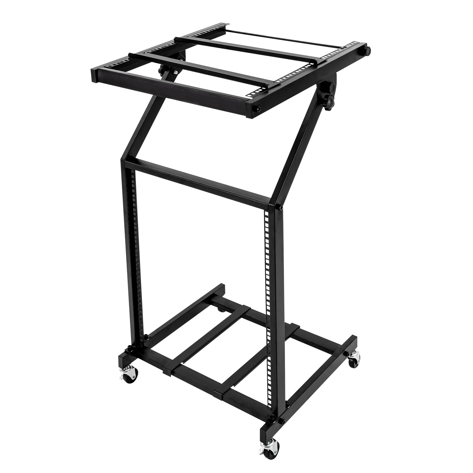 ToppiJoy 2 Tiers Adjustable DJ Mixer Stand, Professional DJ Stand with Wheels Mount Rolling Stage Cart for DJ Stand