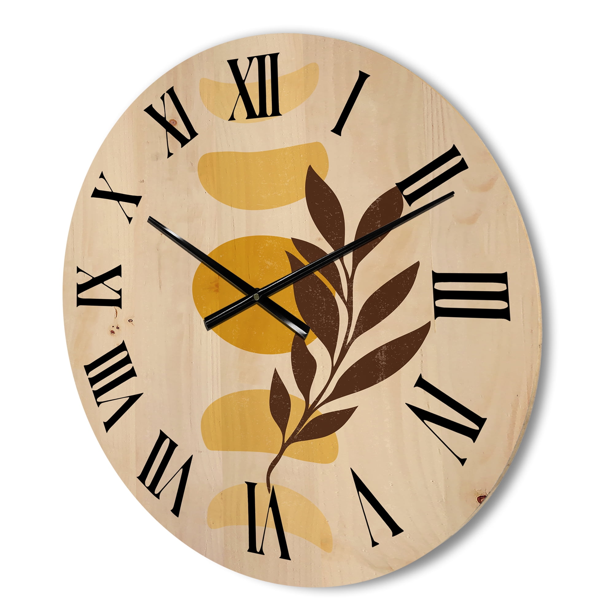 Designart 'Abstract Geometrical Moon and Sun With Leaf VII' Modern Wood Wall Clock