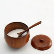 Wooden Seasoning Spice Jar, Natural Wooden Sugar Bowl, Pepper Seasoning Container Condiment Pots with Lid for Home Kitchen Restaurant, 1 Pcs, 3.4x2.6