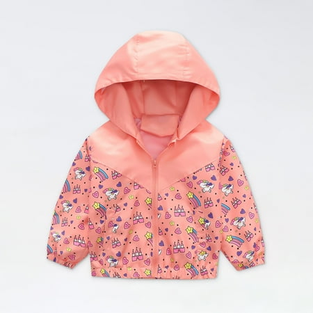 

FAFWYP Toddler Kids Baby Boys Girls Fashion Jacket Cute Dinosaur Rainbow Pattern Windproof Outdoor Hooded Coat with Zipper