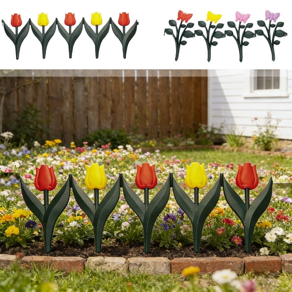 Nkmbld Plastic Garden Fence Border, Natural Fence Border with Decorative Small Picket Panels for Flower Bed Barriers and Landscape Fencing
