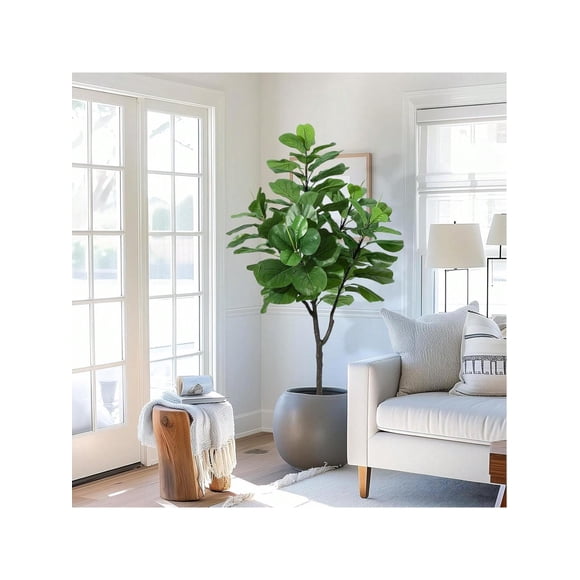 Bingirl 6FT (72in) Tall Artificial Fiddle Leaf Fig Tree: Faux Silk Ficus Tree for Home, Office, Living Room Decor - Indoor Fake Potted Tree with Natural Dry Grass and Lifelike Ficus Leaf
