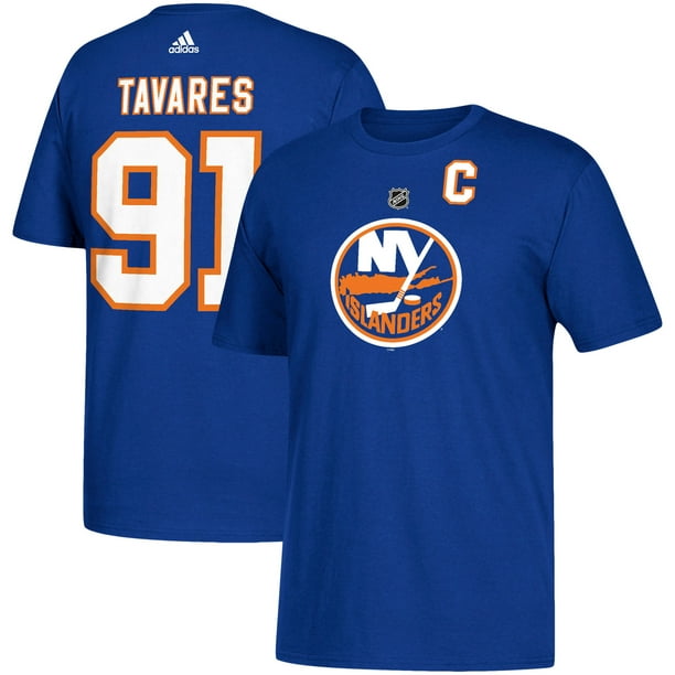New York Islanders John Tavares Adidas NHL Silver Joueur Nom et Numéro T-Shirt