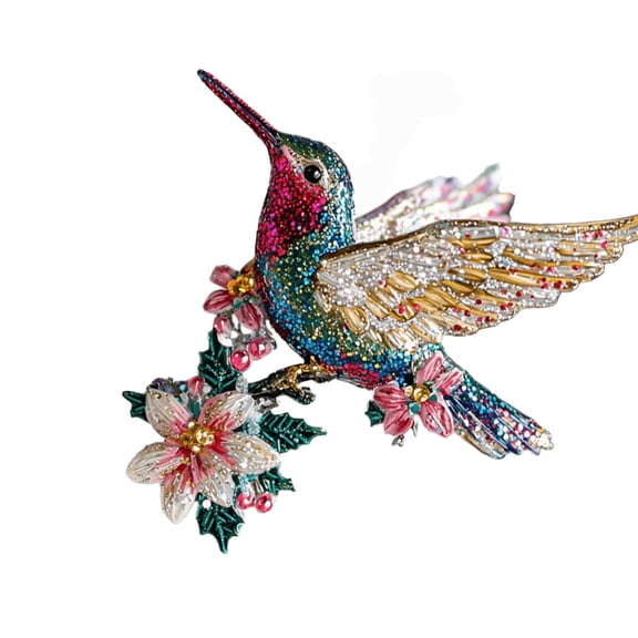 Hummingbird Hanging Ornament, Sparkling Acrylic Bird Shape Pendant for Christmas Tree Wreath, Festival Decoration Peaceful Home Garden Window Décor (Champagne Gold)