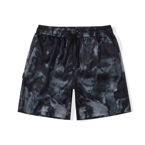MADHERO Men's Swim Trunks Lightweight Casual Beach Shorts Classic Drawstring Shorts Black Camouflage Size S