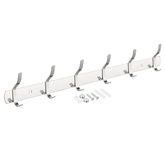 Unique Bargains Silver Wall Mounted with 6 Hooks Coat Hook Rack Wall Hanger