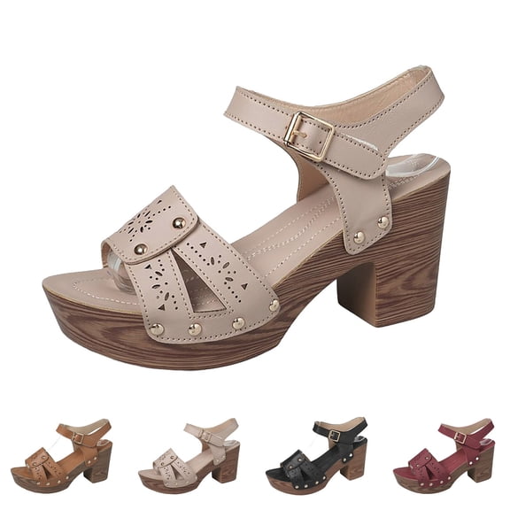 RotHome Platform Heels Chunky High Heel Sandals for Women Peep Toe Open Toe Wedge Heels Comfortable Cushioned Insole Non Slip Rubber Outsole Dressy Casual Daily Wear