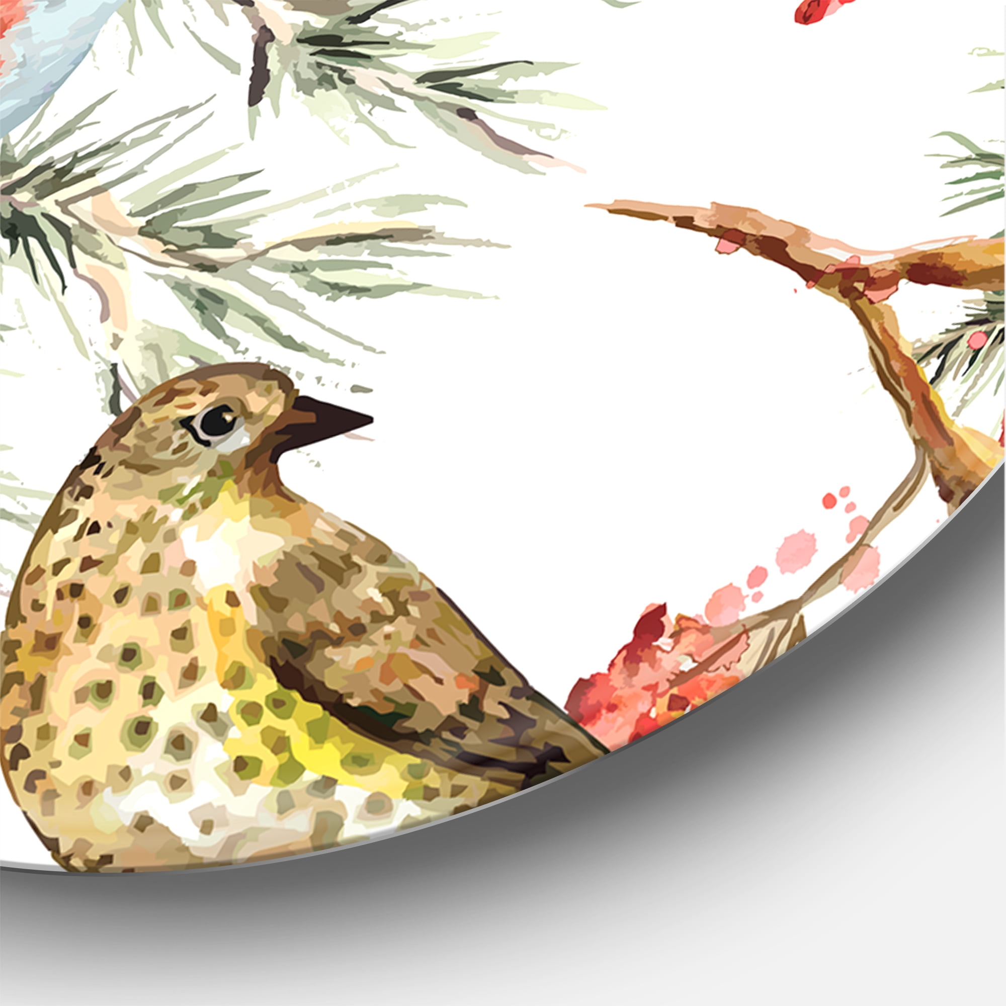 Designart 'Forest Birds Sitting On Branches' Traditional Circle Metal Wall Art 29x29 - Disc of 29