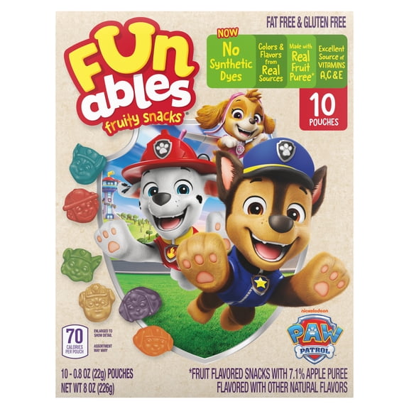 Funables Fruity Snacks, PAW Patrol, Assorted Fruit, Flavored Snacks, 0.8 oz 10 Count