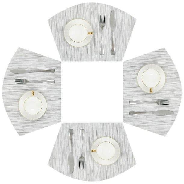 Juego de 4 manteles individuales con forma de cuña, redondos, gris y blanco, 30 x 45 cm