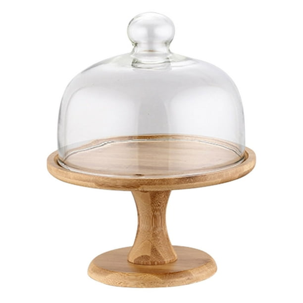 Cake Dessert Stand Platter Cover Dome Glass Display Stand Dome Wood Stands Plate Serving Cover