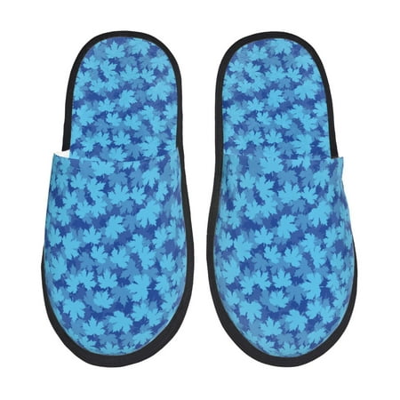Balery Blue Maple Leaf Slient Indoor Furry Fleece Comfort House Shoes Soft Non-Slip Home Shoes Cotton slippers House Slippers-- Large