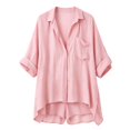 thumbnail image 4 of Telankuip Summer Casual Short Sets Womens Two Piece Outfits Relaxed Fit Button down Long Sleeve Chiffon Shirts and Baggy Wide Leg Shorts Stylish Pure Color Vacation Matching Sets Red XXL, 4 of 4