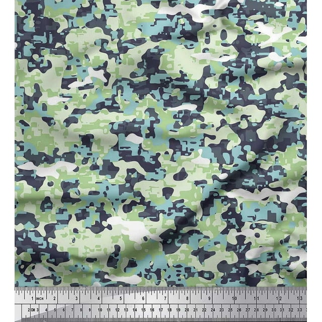 Soimoi Moss Georgette Fabric Two Tone With White Camouflage Decor Fabric Printed Yard 42 Inch Wide