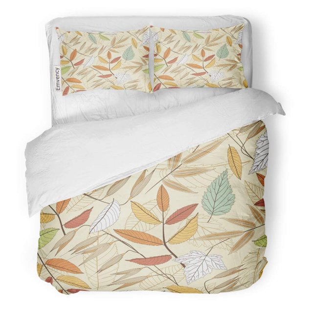 Juego de ropa de cama de 3 Piezas ABPHQTO Hojas de patrón Verde sobre Beige en Naranja Otoño Twin Size