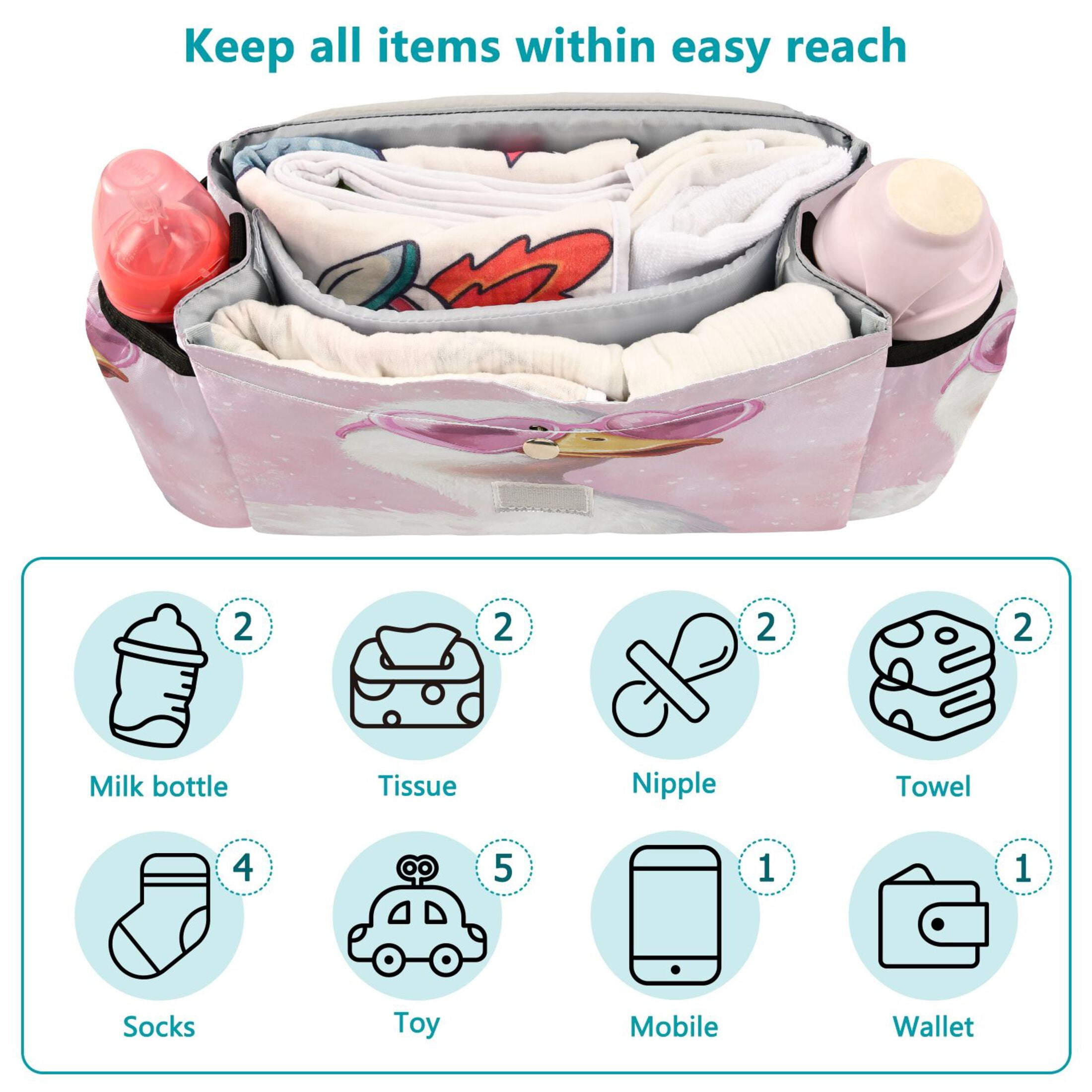 DIXRUYEE Stroller Organizer Joyful Duck Printed