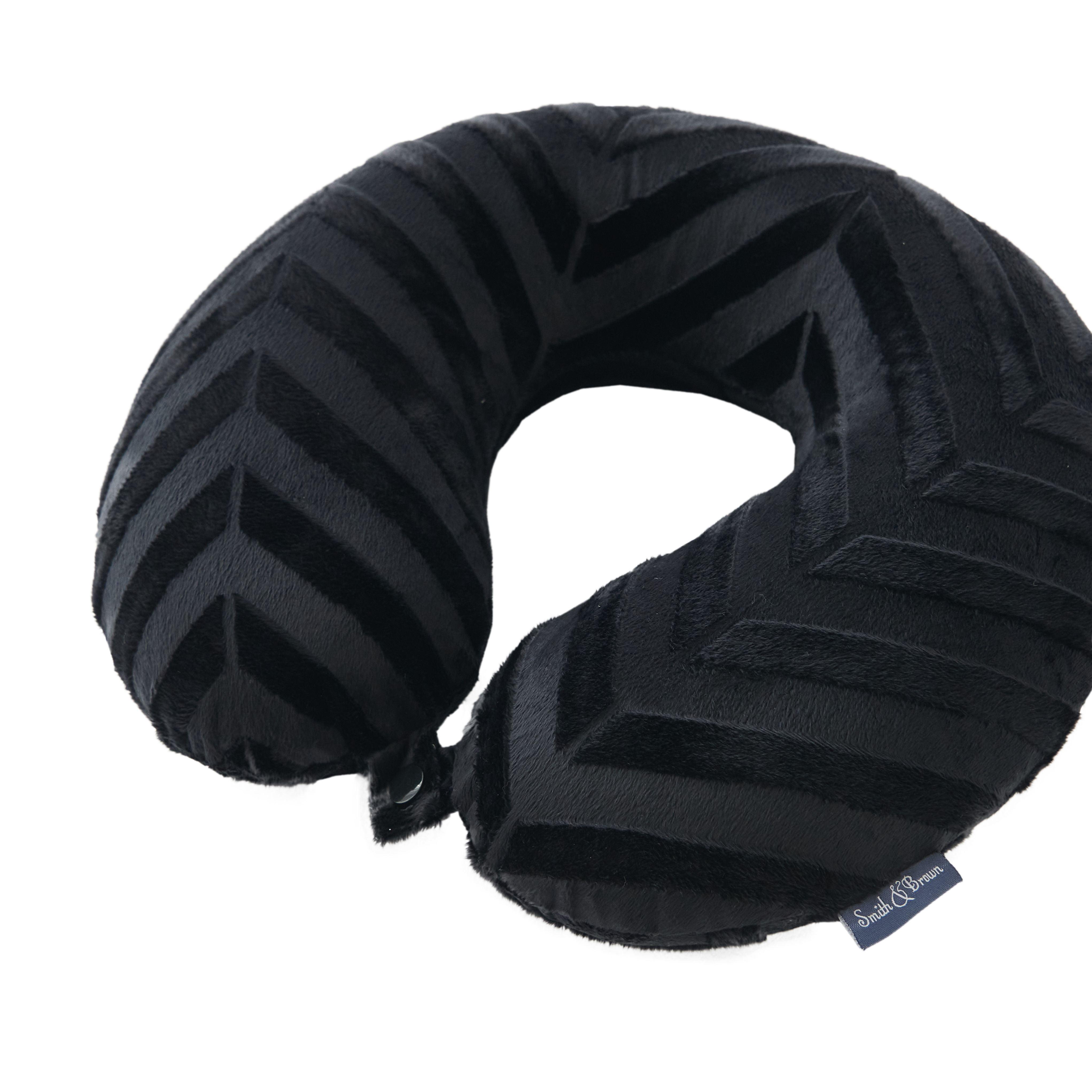 Aero Lux® Bon Voyage Mink Memory Foam Travel Neck Pillow with Embossed Geometric Design, Black