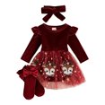 thumbnail image 3 of AWZXDE Holiday Bodysuits For Little Girls Velvet Santa Style Dress Outfit Complete With Matching Festive Hat For Christmas Theme Events B-Red - 12-18 Months, 3 of 5