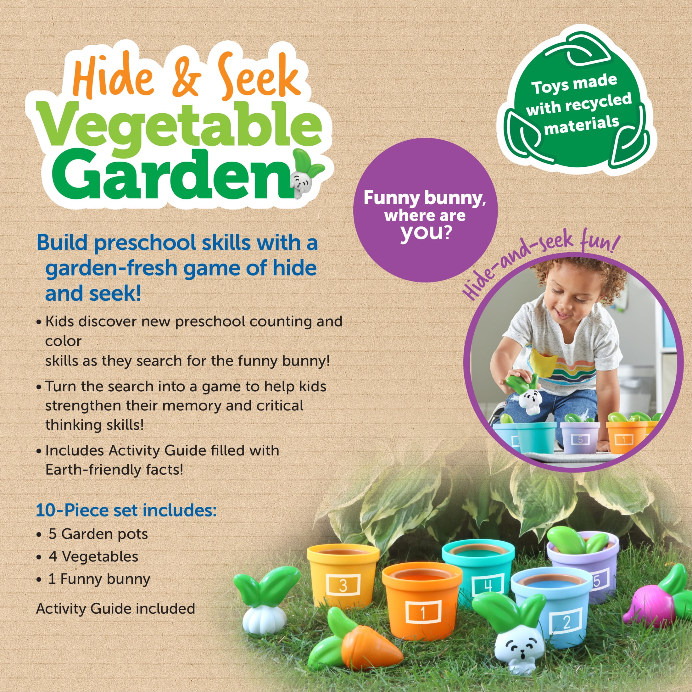 Learning Resources Hide & Seek Vegetable Garden, 10 Pieces, Ages 18 Months+, Toddler Learning Toys