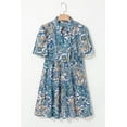 thumbnail image 3 of Women's Blue Bohemian Paisley Floral V Neck Short Sleeve Mini Dress - [ZhiHiMeRi] | (US 12-14)L, 3 of 10