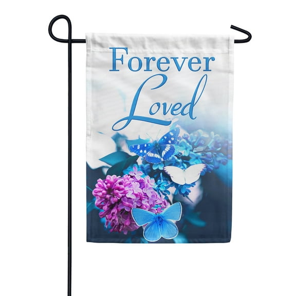 America Forever Forever Loved Garden Flag - Feeling Blue Missing You, Cemetery Memorial Bereavement Floral Butterflies Flag, Seasonal Yard Outdoor Decorative Double Sided Flag - 12.5 x 18 inches
