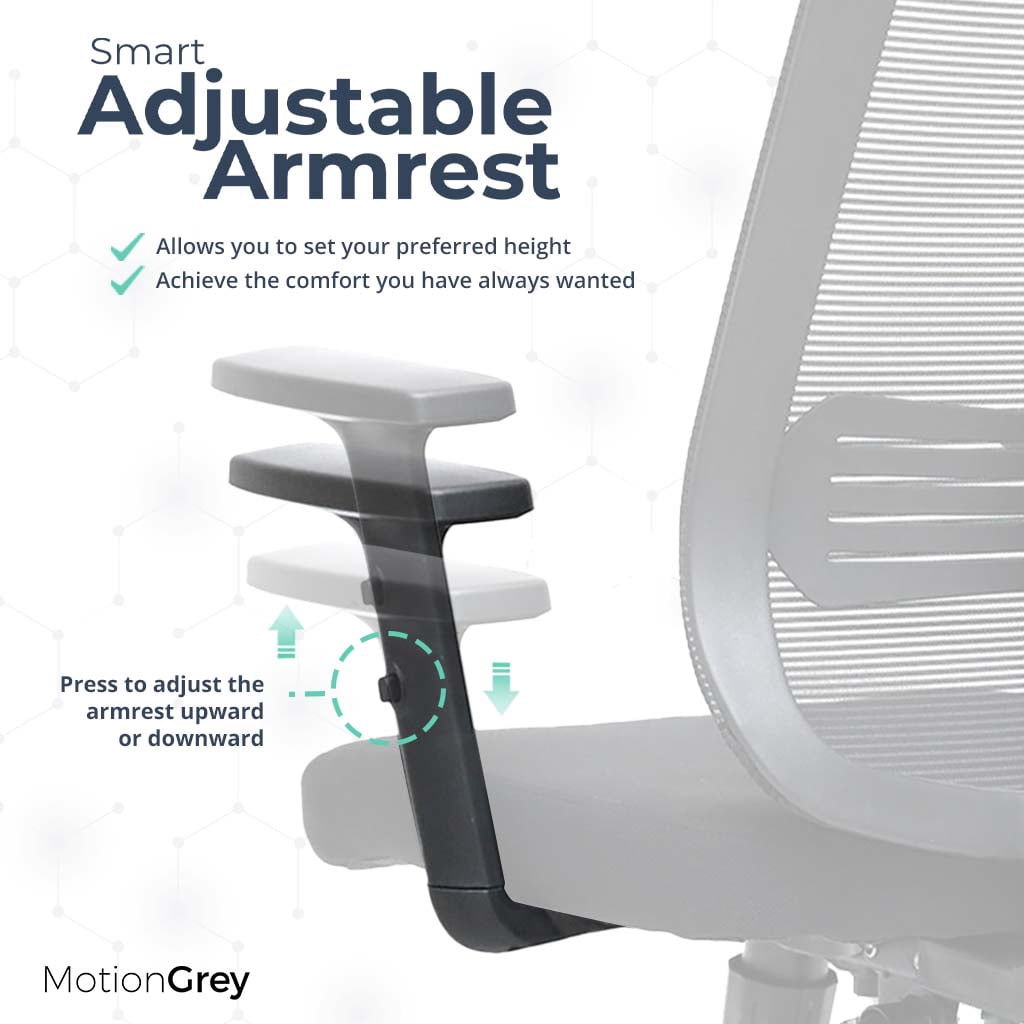 MotionGrey Stylish Ergonomic High Mesh Office Chair with Adjustable Head, Armrest & Lumbar Support