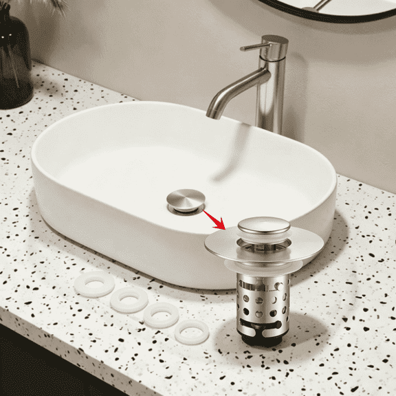 Bathroom sink drain strainer, 3 in 1 Bathroom Sink Drain Strainer, Sink Plug for 1.1''~2.36'' Basin, Brass Core, Brushed Nickel