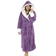 thumbnail image 4 of Sanviglor Women Fuzzy Plush Bathrobe Long Sleeve Sherpa Robes Hooded Sleepwear Loose Dressing Gown Lounge Fleece Robe Shallow Purple L, 4 of 6