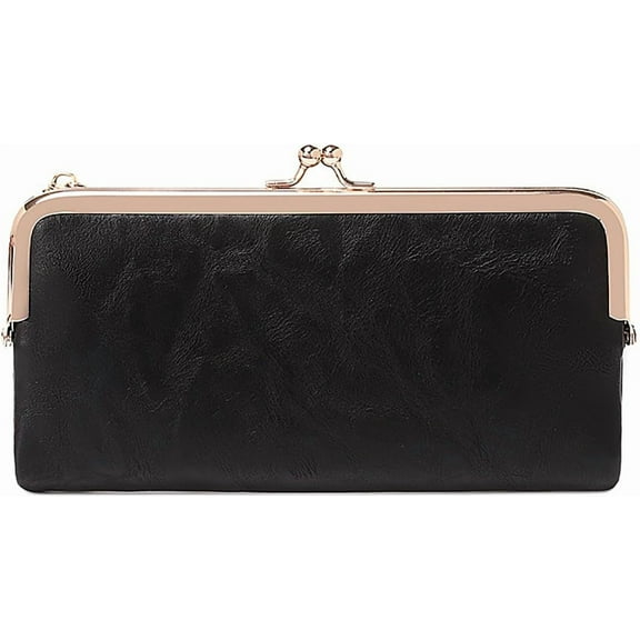 Vintage Women Long Wallets Bifold Ladies Purse Clutch with Kiss Lock and Zip Coin Pocket