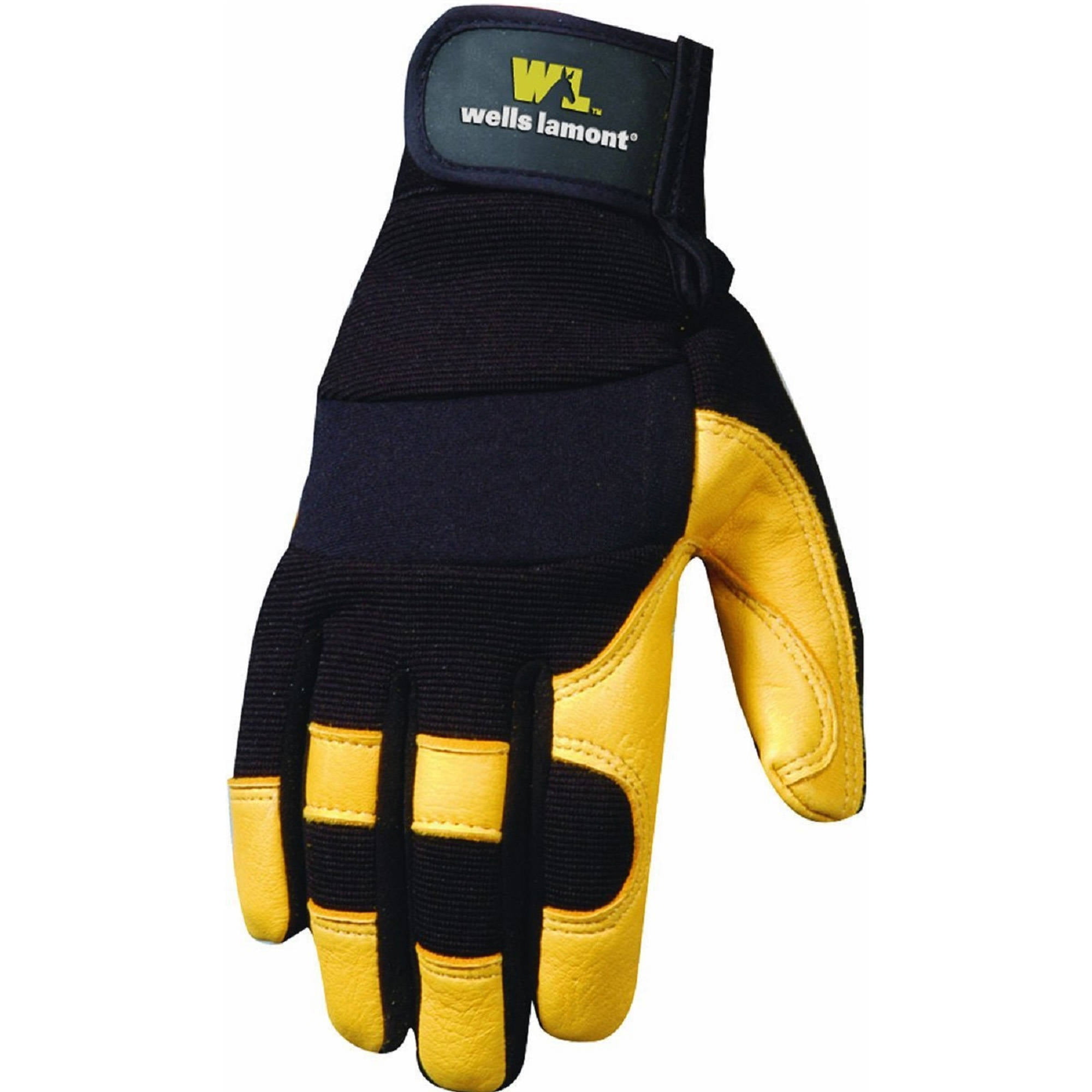 XL Wells Lamont 3223XL Men's Cowhide Leather Winter Work Gloves Black/Yellow 