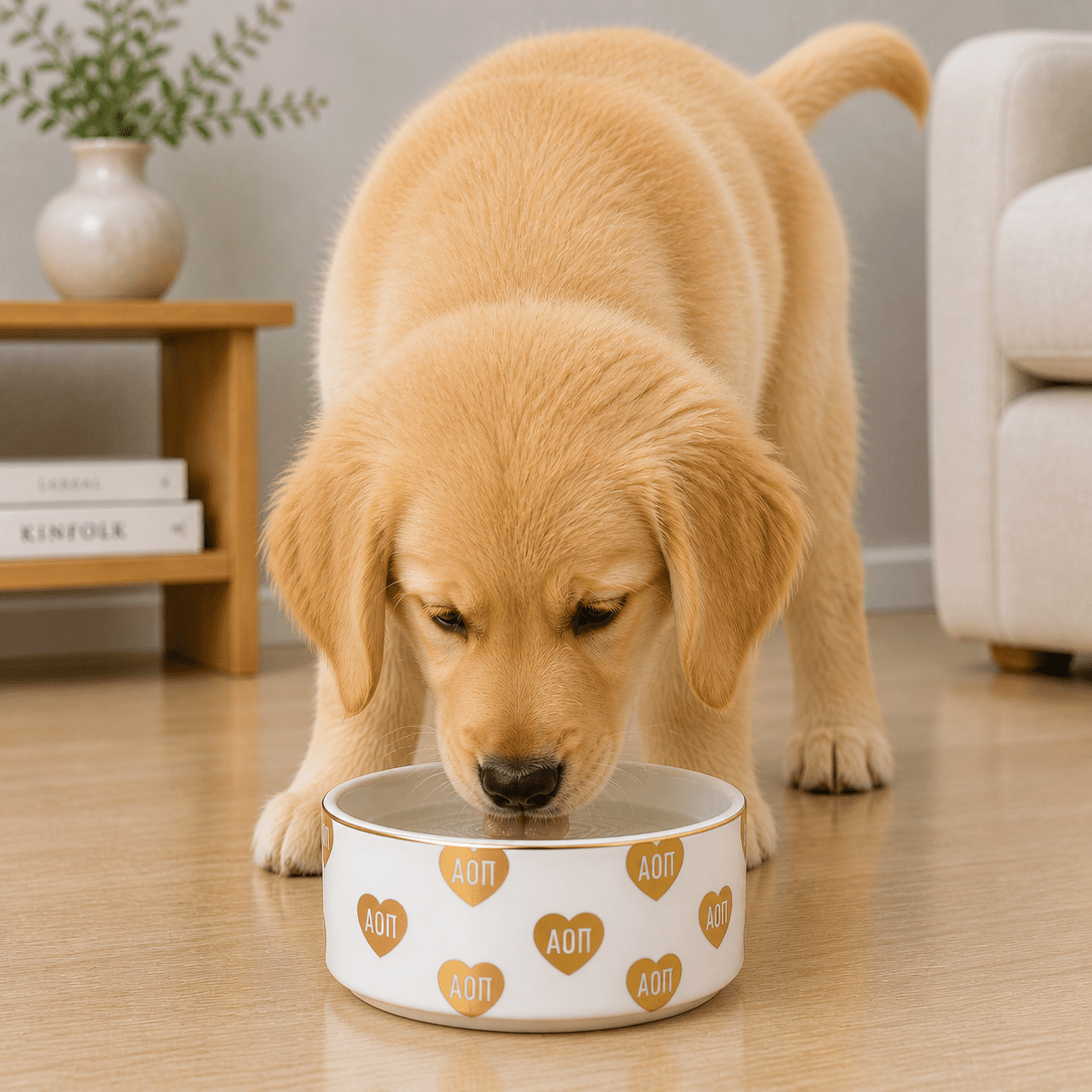 Sorority Shop Alpha Omicron Pi Pet Bowl, 6" Ceramic Bowl for Dogs and Cats, Heart Design with Sorority Greek Letters, Use for Food or Water