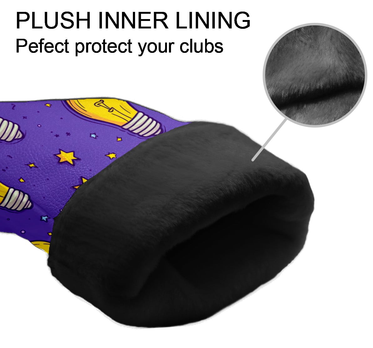 Golf Club Covers PU Leather Waterproof Head Covers for Fairway Woods Hybrids Cartoon Light Bulb Pattern