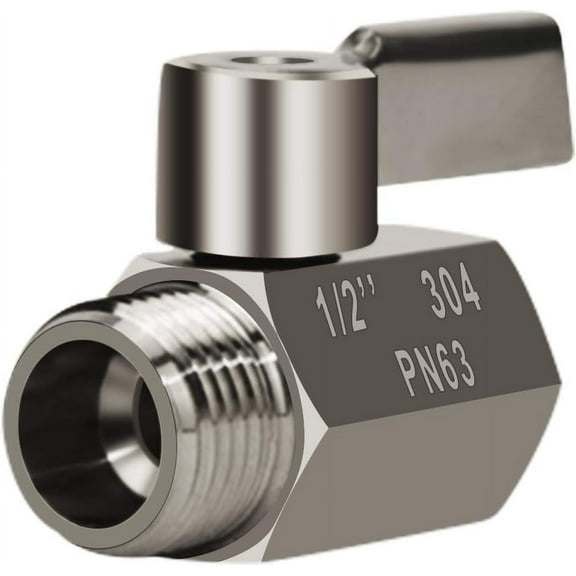 Showerhead Shut Off Valve with Stainless Handle, 304 Stainless Steel Mini Ball Valve(1/2" Female X Male) NPT Thread, Water Flow Control Valve Regulator Chrome, Shower Head Flow Control Valve