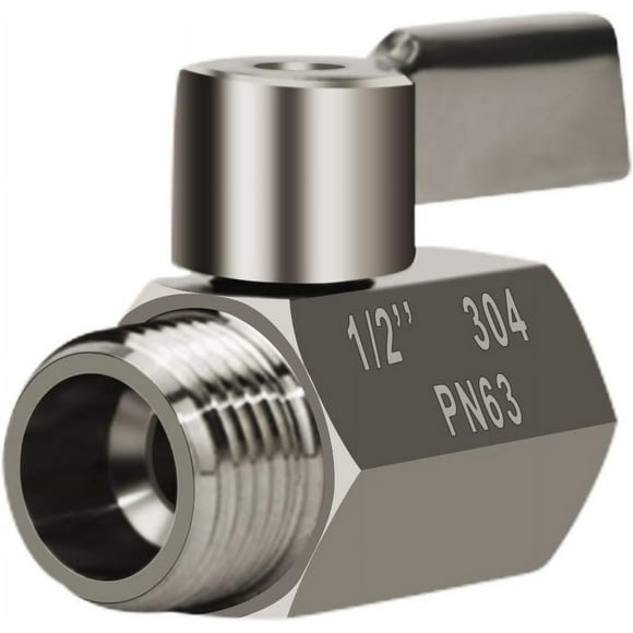 Showerhead Shut Off Valve with Stainless Handle, 304 Stainless Steel Mini Ball Valve(1/2" Female X Male) NPT Thread, Water Flow Control Valve Regulator Chrome, Shower Head Flow Control Valve