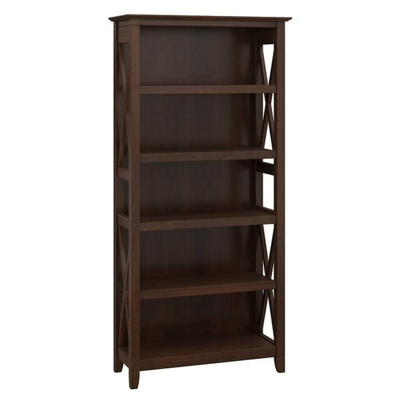 Bowery Hill Transitional 5-Shelf Wood Tall Bookcase in Bing Cherry
