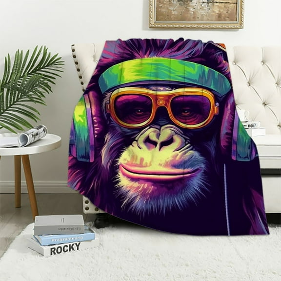 BCIIG Colorful Cartoon Monkey Blanket | Soft Warm Fuzzy Lightweight Animal Flannel Throw Blanket Perfect for Couch, Bed, Decor, Travel & Outdoor Use, Cozy Blankets for Adults Kids  40x50in