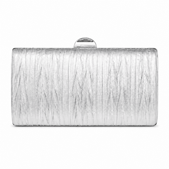 REMANLAND Women's Rectangular Evening Clutch with Gathered Textured Exterior and Top Clasp, Silver
