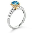 thumbnail image 3 of 925 Sterling Silver and 10k Yellow Gold Swiss Blue Topaz and White Lab Grown Diamond Halo Engagement Ring for Women (1.13 Cttw, Gemstone November Birthstone, Oval Checkerboard 7X5MM, Size 7), 3 of 4