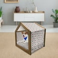 thumbnail image 3 of Skull Pet House, Geometric Skulls and Hearts Crosses Stitch Work Knitted Nordic Pattern Print, Outdoor & Indoor Portable Dog Kennel with Pillow and Cover, 5 Sizes, Grey Red Coconut, by Ambesonne, 3 of 5