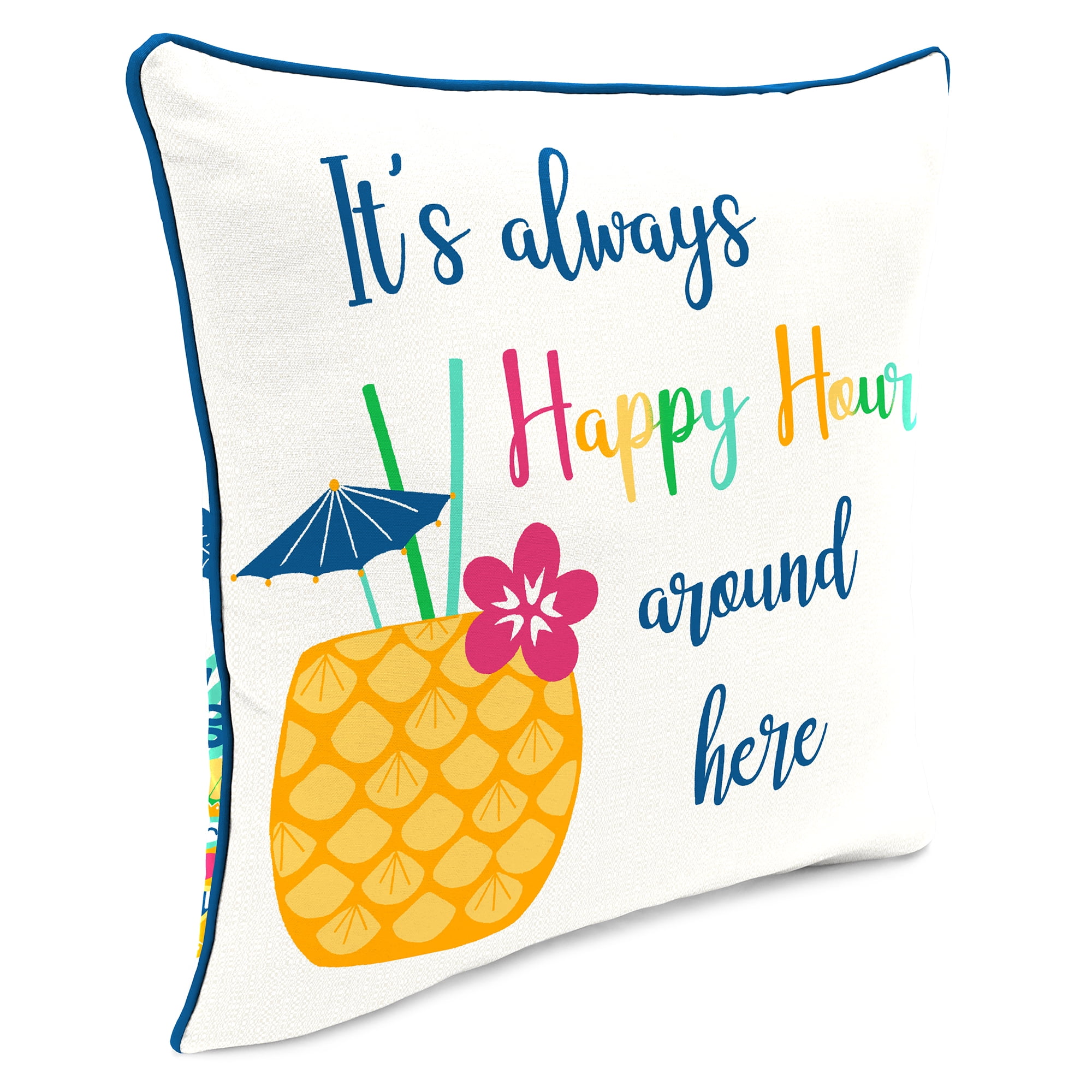 Jordan Manufacturing 16" x 16" Happy Hour Cream and Multicolor Novelty Reversible Square Outdoor Throw Pillow