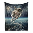 thumbnail image 1 of Galaxy Soft Flannel Fleece Throw Blanket, Astronaut Floats Outer Space Planet Earth Globe Surreal Gravity Image Universe Art, Cozy Plush for Indoor and Outdoor Use, 60" x 80", Grey Blue, by Ambesonne, 1 of 6