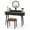 Black + Brown, variant on Costway Solid Wood Makeup Vanity Desk Set with LED Lighted Mirror Drawers Cushioned Stool White + Natural
