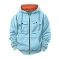thumbnail image 2 of Mens Zip up Hoodie Fleece Comfy Athletic Hooded Sweatshirt with Pockets Tactical Outdoor Casual Jackets New Fashion Jackets for Men Sky Blue XXL, 2 of 4