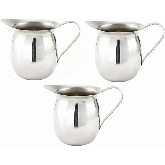Soro Essentials- Set of 3- Stainless Steel 8 oz. Bell Shape Creamer- Small Creamers Mini Pitcher for Serving Milk Coffee Cream Salad Dressing Maple Syrup Sugar for Home Restaurant Cafes