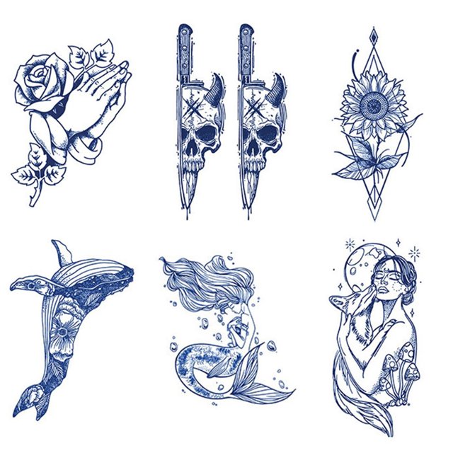 Tatuajes Marcador Corporal 6 Uds. Tatuaje Semipermanente Espantapájaros Sirena para Adultos