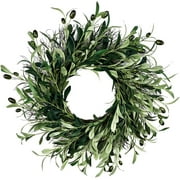 Spring Artificial Olive Wreath for Front Door Holiday Decoration Hanging Decorations Summer Green Wall Hanging Decorations for Outdoor Home Decor-18"