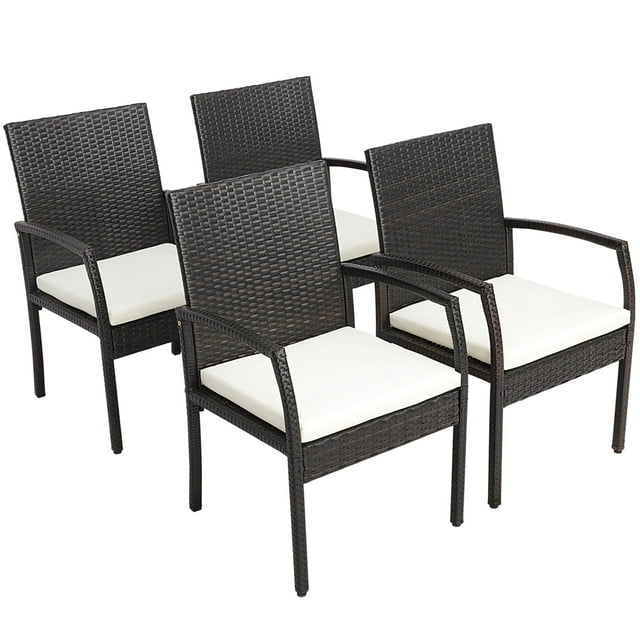 Gymax 4PCS Patio PE Rattan Wicker Dining Armchairs Outdoor Chair w/ Removable Cushion