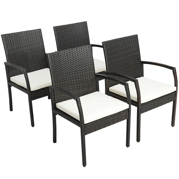 Gymax 4PCS Patio PE Rattan Wicker Dining Armchairs Outdoor Chair w/ Removable Cushion